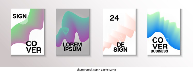 Fluid Minimal Vector Cover Design Set. Dynamic Music Magazine Template. Glam Brochure, Annual Report Fluid Pattern. Minimal Teal Futurist Pastel Layout Retro Hipster Cover Design Background.