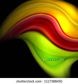 Flüssigkeitsgemische Farben, Vektorwellenabstraktes Hintergrunddesign. Farbige Maschenwellen. Vektorgrafik