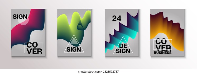 Fluid Modern Vector Cover Design Set. Minimal Paper Futurist Pastel Layout Glitch Brochure, Annual Report Fluid Pattern. Retro Flowing Cover Design Background. Dynamic Music Journal Template.