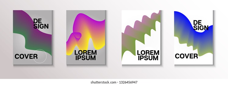 Fluid Modern Vector Cover Design Set. Dynamic Music Magazine Template. Bright Brochure, Annual Report Fluid Pattern. Minimal Paper Futurist Pastel Layout Retro Hipster Cover Design Background.