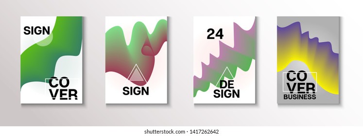 Fluid Modern Vector Cover Design Set. Retro Shapes Cover Design Background. Bright Brochure, Annual Report Fluid Pattern. Dynamic Music Journal Template. Minimal Paper Futurist Pastel Layout