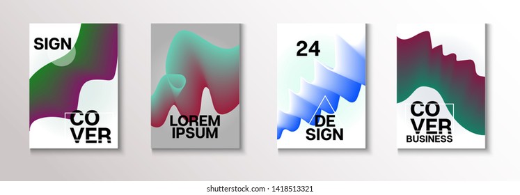 Fluid Modern Vector Cover Design Set. Retro Hologram Cover Design Background. Glitch Brochure, Annual Report Fluid Pattern. Minimal Folder Futurist Pastel Layout Dynamic Music Journal Template.