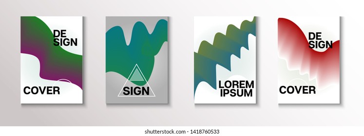 Fluid Modern Vector Cover Design Set. Dynamic Music Magazine Template. Glam Brochure, Annual Report Fluid Pattern. Minimal Teal Futurist Pastel Layout Retro Shapes Cover Design Background.