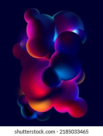 Fluid morphing balls on dark background. Morphing colorful blobs. Abstract vector metaball shapes.