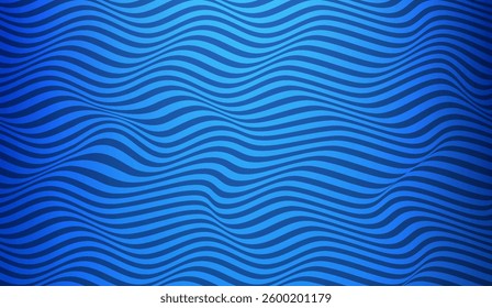 Fluid motion graphic showing undulating blue lines creating a mesmerizing optical effect and a vibrant modern abstract visual effect, ideal for backgrounds