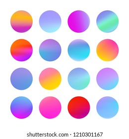 Fluid multi coloured gradient collection, neon, bright vivid colours. Vibrant glowing buttons with gradients. Elegant digital design. Vector illustration.