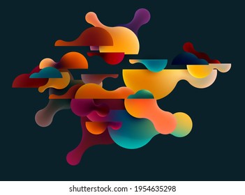 Fluid multicolor 3D bubbles on dark background. Abstract vector illustration