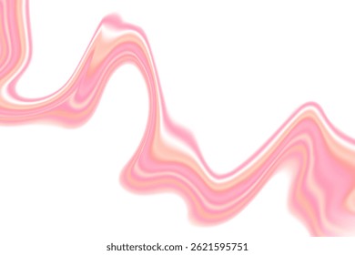 Fluid neon pink striped flowing wave form, iridescent holographic liquid water splash isolated design element, transparent background. Dream glow abstract geometric shape.