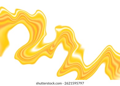 Fluid neon yellow gold striped flowing wave form, iridescent holographic liquid water splash isolated design element, transparent background. Dream glow abstract geometric shape.