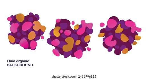 Fluid organic background. Frame isolated. Set of abstract liquid shapes, colorful elements, gradient waves with geometric lines, dynamical forms. Vector design for banner, flyer, business card.