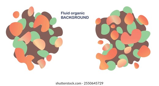 Fluid organic background. Frame isolated. Set of abstract liquid shapes, colorful elements, gradient waves with geometric lines, dynamical forms. Vector design for banner, flyer, business card.