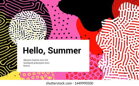 Fluid organic colorful shapes, Creative pop art vector illustration of vivid splashes and blots with Reaction-Diffusion pattern. Trendy retrofuturistic neo memphis style, Zin culture.