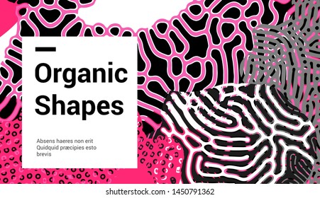 Fluid organic colorful shapes, Creative pop art vector illustration of vivid splashes and blots with Reaction-Diffusion pattern. Trendy retrofuturistic neo memphis style.