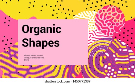 Fluid organic colorful shapes, Creative pop art vector illustration of vivid splashes and blots with Reaction-Diffusion pattern. Trendy retrofuturistic neo memphis style.