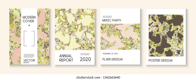 Fluid Paint, Clay Texture Vector Cover Layout. Green Tropical Forest Ecology Report. Simple Earth Day Ecology Poster. Trendy Magazine, Corporate Identity Template. Fluid Paint Clay Texture Cover