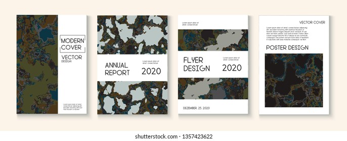 Fluid Paint, Clay Texture Vector Cover Layout. Green Tropical Forest Ecology Report. Grunge Book Page, Music Poster Template. Hipster Earth Day Ecology Poster. Fluid Paint Clay Texture Cover