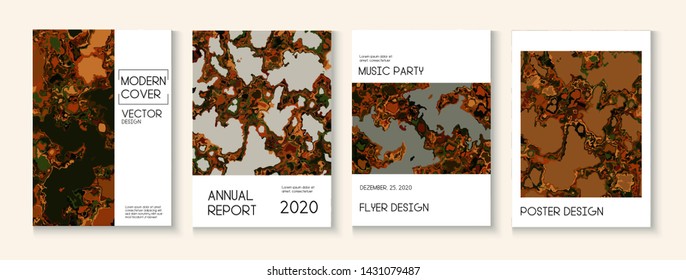 Fluid Paint, Clay Texture Vector Cover Layout. Brown Red Earth Soil Volcano Design. Vintage Earth Day Ecology Poster. Corporate Identity, Grunge Book Page Template. Fluid Paint Clay Texture Cover