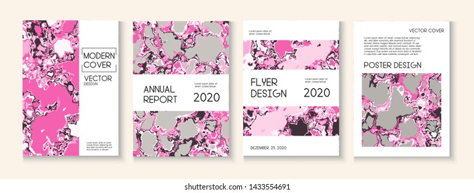 Fluid Paint, Clay Texture Vector Cover Layout. Pink Rose Japanese Cosmetics Design. Scientific Journal, Grunge Book Page Template. Vintage Earth Day Ecology Poster. Fluid Paint Clay Texture Cover