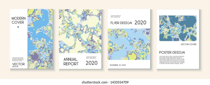 Fluid Paint, Clay Texture Vector Cover Layout. Water Ecology Blue Winter Report. Funky Earth Day Ecology Poster. Corporate Identity, Grunge Book Page Template. Fluid Paint Clay Texture Cover