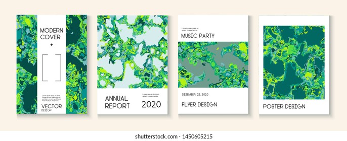 Fluid Paint, Clay Texture Vector Cover Layout. Trendy Magazine, Ad Annual Report Template. Modern Earth Day Ecology Poster. Green Tropical Forest Ecology Report. Fluid Paint Clay Texture Cover