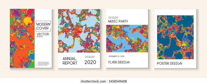 Fluid Paint, Clay Texture Vector Cover Layout. Vintage Earth Day Ecology Poster. Green, Yellow, Pink, Orange Design. Ad Annual Report, Futuristic Folder Template. Fluid Paint Clay Texture Cover