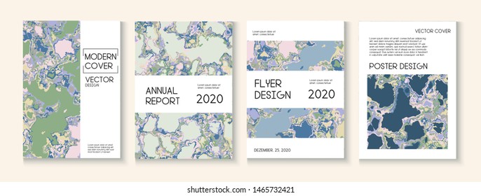 Fluid Paint, Clay Texture Vector Cover Layout. Retro Earth Day Ecology Poster. Ad Annual Report, Futuristic Folder Template. Water Ecology Blue Winter Report. Fluid Paint Clay Texture Cover
