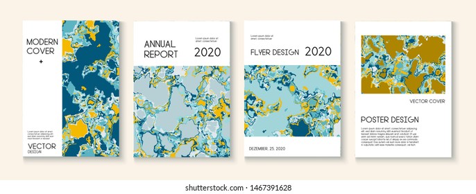 Fluid Paint, Clay Texture Vector Cover Layout. Hipster Earth Day Ecology Poster. Trendy Magazine, Music Poster Template. Water Ecology Blue Winter Report. Fluid Paint Clay Texture Cover