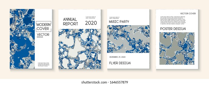 Fluid Paint, Clay Texture Vector Cover Layout. Modern Earth Day Ecology Poster. Water Ecology Blue Winter Report. Trendy Magazine, Scientific Journal Template. Fluid Paint Clay Texture Cover