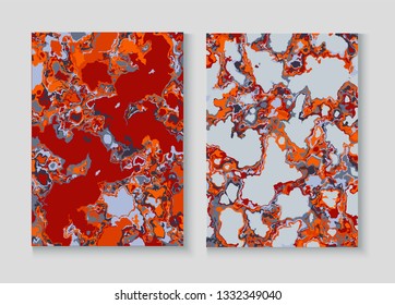 Fluid Paint Marble Vector Background Set. Terrazzo Brick Textured Organic Cover. Granite, Pebble Border. Liquid Oil, Watercolor Paint, Marble Texture. Modern Folder Minimal Cover Page, Fluid Design