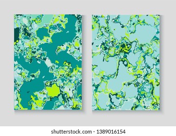 Fluid Paint Marble Vector Background Set. Terrazzo Wall Textured Organic Cover. Granite, Pebble Frame. Liquid Oil, Watercolor Paint, Marble Design. Modern Folder Minimal Cover Page, Fluid Design