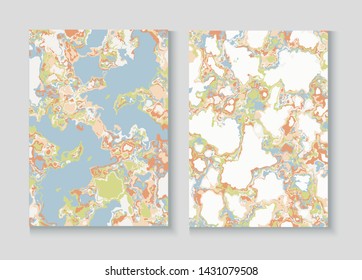 Fluid Paint Marble Vector Background Set. Terrazzo Wall Textured Organic Cover. Granite, Pebble Frame. Liquid Oil, Watercolor Paint, Marble Design. Modern Folder Minimal Cover Page, Fluid Design