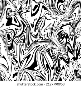 Fluid painting seamless pattern design. Black fluid lines on white background marble geode. Dye flow style. Vector illustration.Creative background with blots.