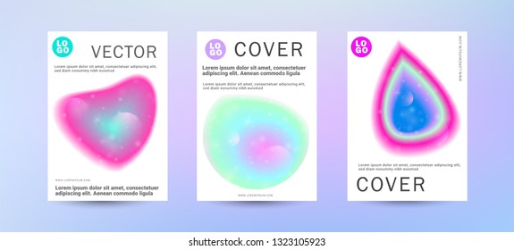 Fluid pastel color cover set. Sparkle lucid dreamy background. Vector illustration of abstract gradient liquid shape. Modern layout template design - Vector