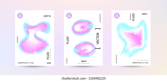 Fluid pastel color cover set. Sparkle lucid dreamy background. Vector illustration of abstract gradient liquid shapes. Modern layout template design - Vector