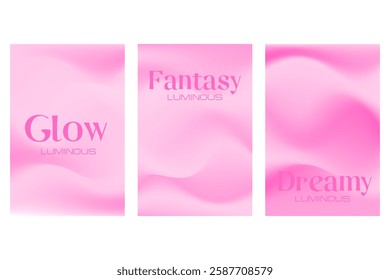 Fluid pink blur gradient poster set. Aesthetic defocused nude pink background with copy space. Elegant smooth flow, curvy wallpaper for product display, poster, banner, social media