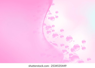 Fluid pink lip balm texture, abstract flowing organic bubble gum blob form. Aesthetic background with copy space. Fluid smooth fluids like gel, collagen, serum texture. Beauty presentation, banner