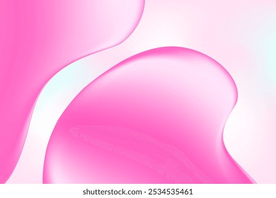 Fluid pink lip balm texture, abstract flowing organic bubble gum blob form. Aesthetic background with copy space. Fluid smooth fluids like gel, collagen, serum texture. Beauty presentation, banner