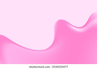 Fluid pink lip balm texture, abstract flowing organic bubble gum blob form. Aesthetic background with copy space. Fluid smooth fluids like gel, collagen, serum texture. Beauty presentation, banner