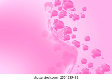 Fluid pink lip balm texture, abstract flowing organic bubble gum blob form. Aesthetic background with copy space. Fluid smooth fluids like gel, collagen, serum texture. Beauty presentation, banner