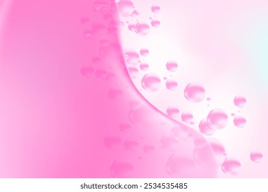 Fluid pink lip balm texture, abstract flowing organic bubble gum blob form. Aesthetic background with copy space. Fluid smooth fluids like gel, collagen, serum texture. Beauty presentation, banner