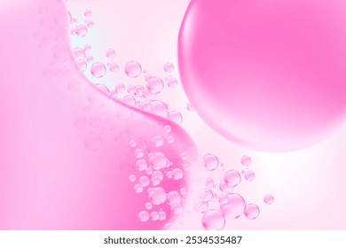 Fluid pink lip balm texture, abstract flowing organic bubble gum blob form. Aesthetic background with copy space. Fluid smooth fluids like gel, collagen, serum texture. Beauty presentation, banner