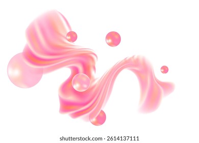 Fluid pink neon glowing futuristic flowing wave form, iridescent holographic liquid water splash isolated motion element, transparent background. Dream glow abstract geometric shape.