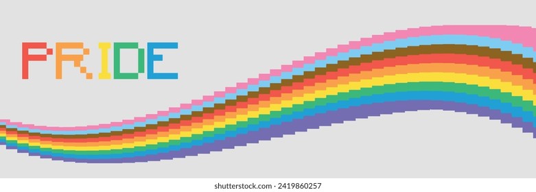 Fluid and pixelated Pride flag, perfect for banners and flyers. Celebrate diversity with this dynamic design, blending vibrancy and uniqueness.  Ideal for impactful visual communication