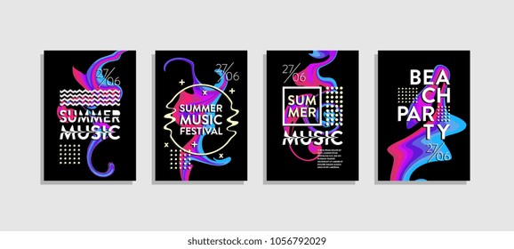 Fluid poster abstract. Trendy summer music festival and beach party. Colorful set.