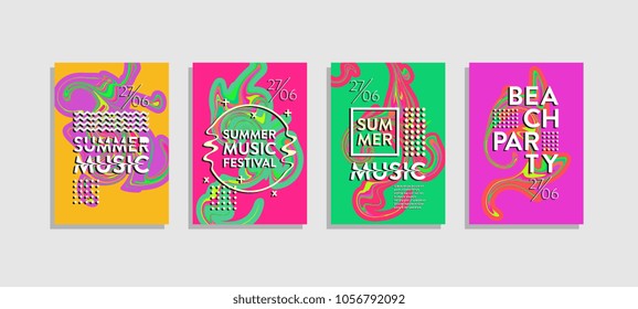 Fluid poster abstract. Trendy summer music festival and beach party. Colorful set.