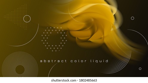 Cubierta del Afiche Fluid. Forma digital dorada. Papel de escritorio creativo vectorial. Movimiento Gráfico de Flujo. Tapa del póster de líquido neón. Plantilla vibrante. Diseño Geométrico Moderno Líquido. Tapa del Afiche de Fluidos 3d.