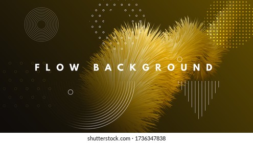 Fluid Poster Cover. Gold Modern Flyer. Color Creative Wallpaper. Flow Abstract Movement. Neon Fluid Poster Cover. Dynamic Concept. Liquid Music Geometric Background. Wave Fluid Poster Cover.