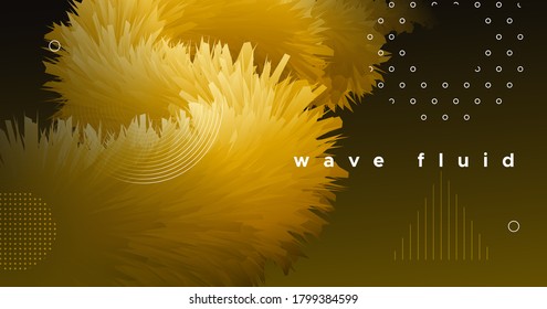 Fluid Poster Cover. Gold Modern Background. Vector Geometric Wallpaper. Wave Abstract Movement. 3d Fluid Poster Cover. Graphic Template. Color Bright Creative Shape. Flow Fluid Poster Cover.