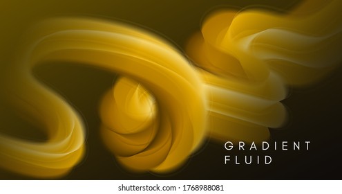 Fluid Poster Cover. Gold Music Flyer. Vector Futuristic Concept. Wave Dynamic Motion. 3d Fluid Poster Cover. Gradient Template. Liquid Trendy Creative Banner. Flow Fluid Poster Cover.