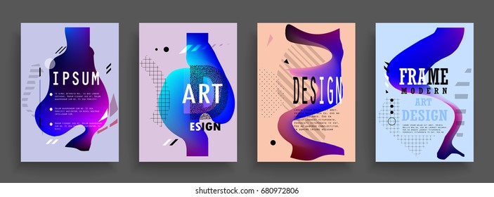 Fluid poster covers set with modern hipster and memphis colors